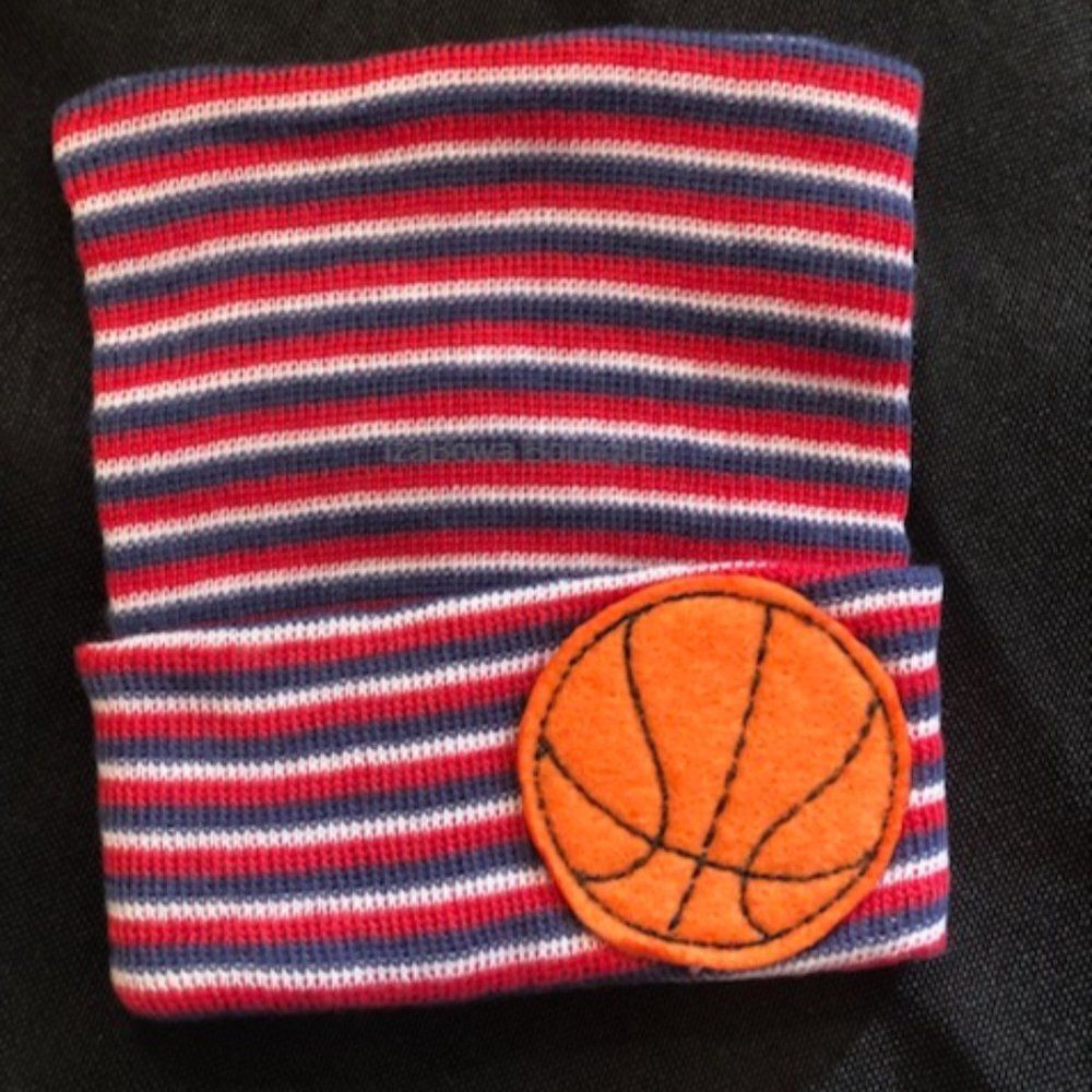 Red, White & Blue Newborn Hat with Basketball Feltie NB387 Handmade NWT